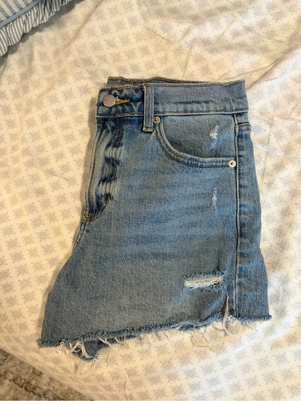 High-Rise Light Blue Distressed Women’s Denim Shorts